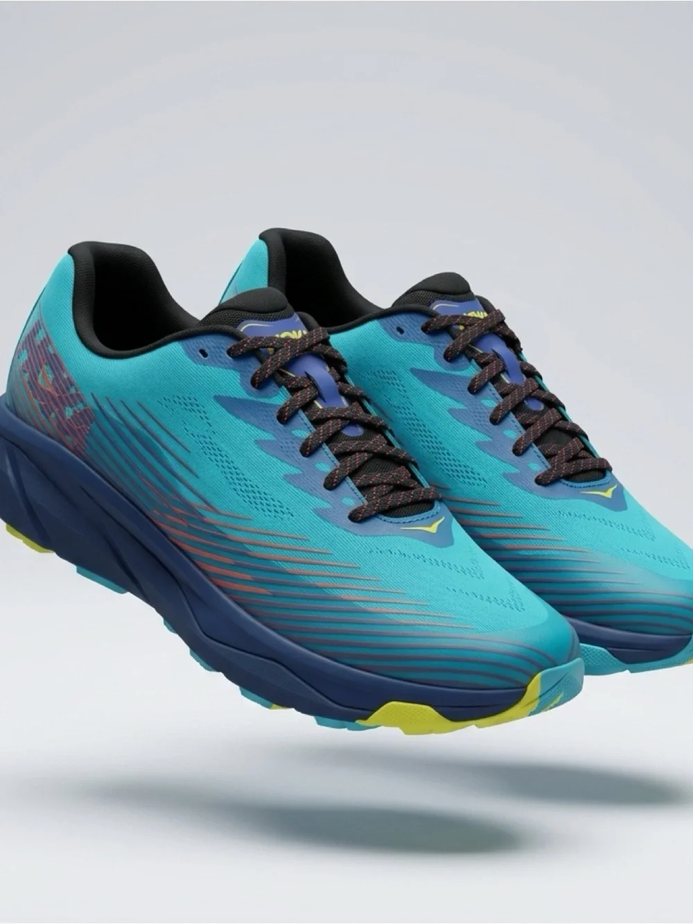 Hoka One One Men’s Teal and Navy Running Shoes with Yellow Accents size 12.5